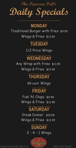 Daily Specials at The Pearson Pub