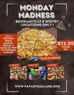 XL 3 Topping Pizza for $32 at Papas Pizzaland Bowmanville
