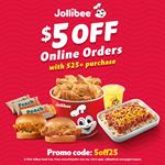 Spend $25 or more to get $5 off your online order with code: 5off25 at Jollibee