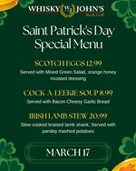 Saint Patrick's Day Special Menu at Whisky John's Oshawa