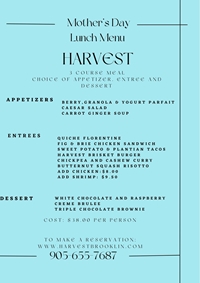 Mother's Day Lunch and Dinner Menu at Harvest Restaurant