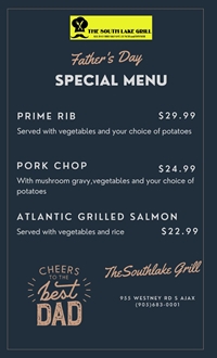 Father's day Special Menu at The South Lake Grill