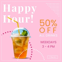 Happy Hour -Enjoy 50% off all drinks in store all throughout June at T. Kettle