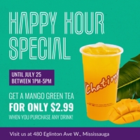 Enjoy a Happy Hour Special at Chatime Mississauga Location