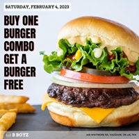Buy burger with a combo and get a second burger free only at the VAUGHAN location