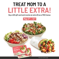 Buy a $25 Pita Pit gift card and receive an additional $5 as a FREE bonus