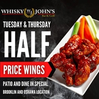 Half Price Wings on Tuesdays and Thursdays at Whisky John's 