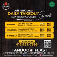 Daily Takeout Specials at Tandoori Feast