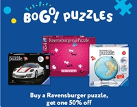 Buy a Ravensburger puzzle and get one for 50% off at Mastermind Toys