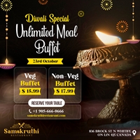Diwali By Serving a Special Unlimited Meal Buffet at Samskruthi Indian Restaurant Whitby