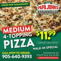A medium 4-topping pizza at a special walk-in offer.