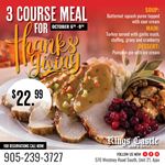 Join us at Kings Castle Bar & Grill for a 3-course meal at just $22.99!