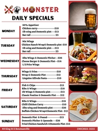 Daily Specials at KSJ Monster Pub and Restaurant, Bowmanville