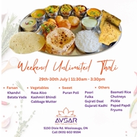 We invite you to try our delicious Weekend Unlimited Thali - Avsar Restaurant