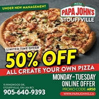 Enjoy 50% off All Pizza's @ regular menu