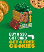 Buy a $30 Gift card and get 6 free cookies with this special holiday deal at Subway Canada 