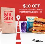 Save $10 when you spend $20 on your favourite MR.SUB eats through Skip the Dishes