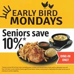 Enjoy Early Bird Mondays at Swiss Chalet, where seniors can save 10%.