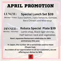 April Promotion at Nami Japanese Restaurant