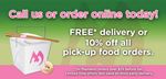 FREE delivery or 10% off all pick-up food orders at Mandarin