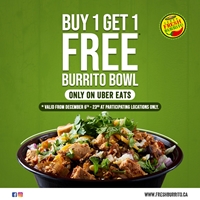  Buy one and get one free Burrito Bowl only on Uber Eats