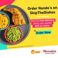 Receive Free delivery when you spend $25 or more on Skip the Dishes