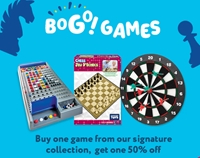 Buy one game from our signature games collection, get one 50% off at Mastermind Toys