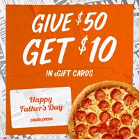 Get a $10 BONUS eGift Card with the purchase of any $50 eGift Card or more at Pizza Pizza