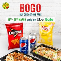 Get one free when you buy one exclusively on Uber Eats at Fresh Burrito