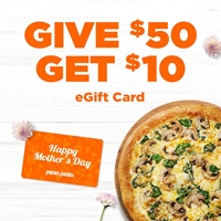 Purchase a $50 gift card from Pizza Pizza and receive a bonus $10 gift card