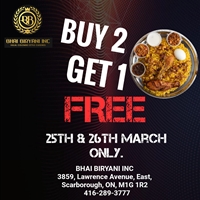 Bhai Biryani is offering a special weekend deal: Buy 2, Get 1 Free!