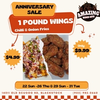 Annivesary Sale - 1 Pound Wings and Chilli & Onion Fries 