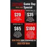 Game Day Special at Crown Wings