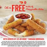 Order East Side Mario’s through DoorDash and get a FREE order of Mozzarella with orders of $25 or more