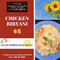 All Summer Long Deal chicken biryani for $5 at Angeethi Asli Dhaba