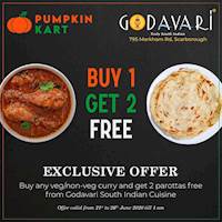 Buy any veg/non veg curry and get 2 parattas from Godavari 