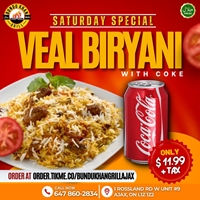 Enjoy Our Special Veal Biryani Combo in Just $11.99 Plus Tax at Bundu Khan
