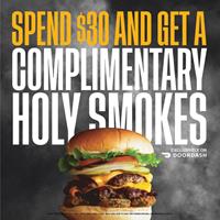 Get a free Holy Smokes burger when you spend $30 on DoorDash at The Burger's Priest